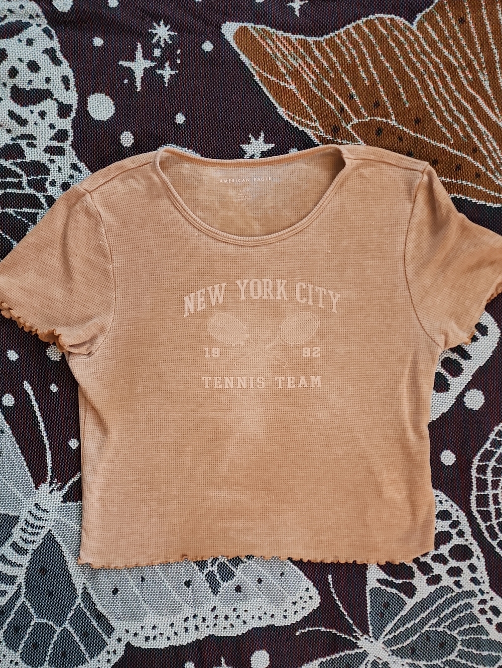 American Eagle Outfitters Rust Orange Ribbed Tennis Team Crop Tee – Size Large